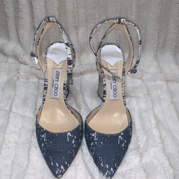Jimmy Choo Micky 100 Denim And White Pumps - Picture 2 of 8